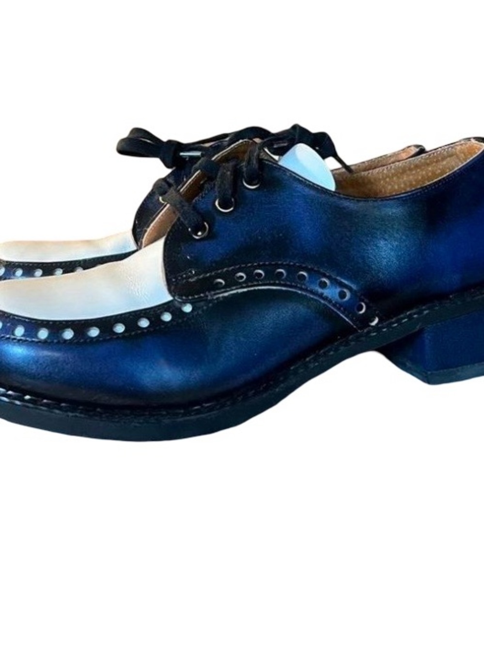 John Fluevog Blue and White Wingtip Derby Shoes